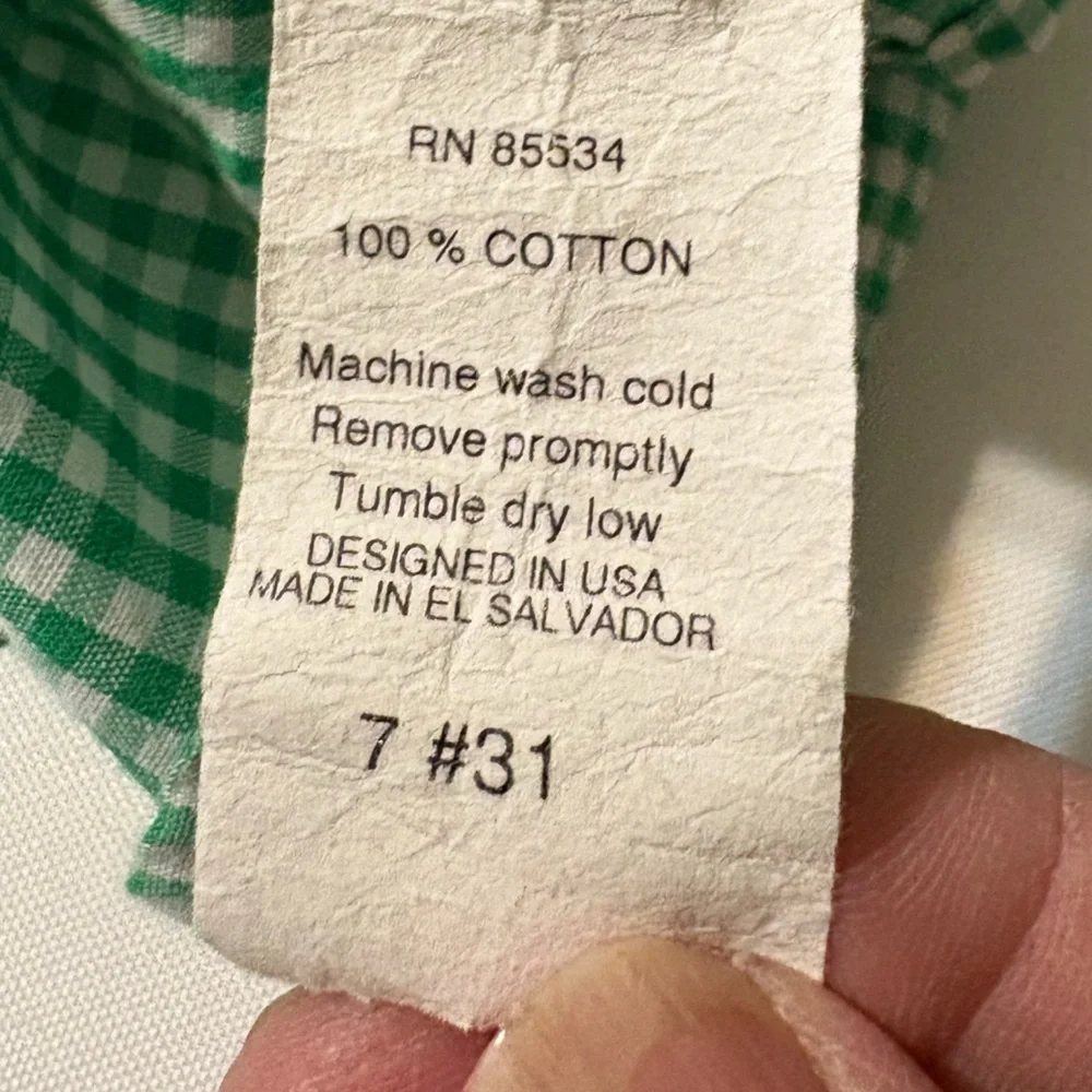 J. Bailey Roscoe Dress Shirt Boys SZ 7 Kelly green gingham check pattern cotton‎